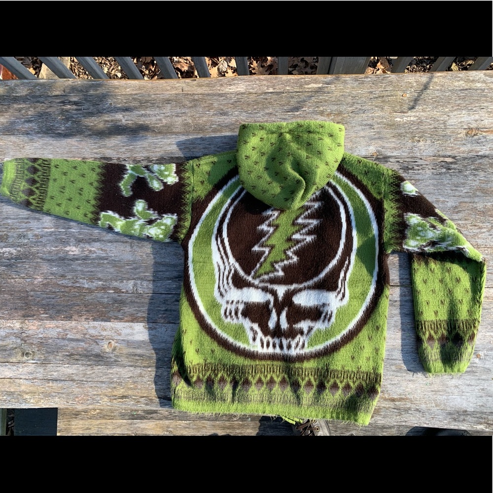 Grateful Dead Aplaca Wool Hoodie Green Stealie Steal Your Face Dancing Bear M